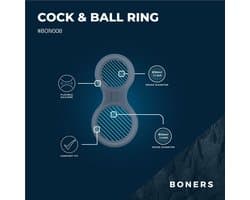 Boners - Siliconen Cockring en Ballstretcher - Seksspeeltjes - Penisring - Cockringen - Sex Toys voor Mannen - Bondage - Eikelring - BDSM Set - Grijs