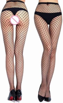 Sexy Panty met Open Kruis - Visnet Panty Zwart - Erotische Panty - Uitdagend - Fishnet Lingerie Kousen - Doorzichtig - One Size — thumbnail 4