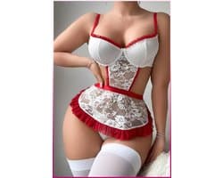 Purple-Daisy Sexy Lingerie Set- exotische kostuum uniformes- rollenspel- body pleasure PDS0023-W - Maat 80B - WIT