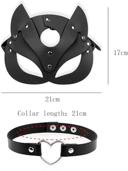 Sexy Leren Kattenmasker met Gratis Chockerset Dames – Luxe Kinky Masker – Lingerie Accessoire – Erotische Lingerie – Sexy Lingerie – BDSM Masker – Zwart – Kinky & Rollenspel –Verstelbaar – Fetish – Cadeau – Festivallook – Wasteland – Dare to Undress — thumbnail 3