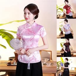 Etnisch Cheongsam Damesshirt met Korte Mouwen en Pruimenprint — thumbnail 5