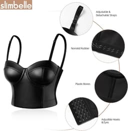 Gothic Steampunk Corset Vrouwen Vintage Faux Leer Bustier Top Zwart — thumbnail 4