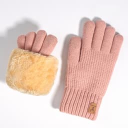 Winterhandschoenen voor dames, gebreide handschoenen met bontvoering, warme en zachte touchscreen skihandschoenen - Winterhandschoenen met dikke, warme aanraking, dubbellaags fluwelen vingerontwerp voor dames en heren, skimotorhandschoenen - roze — thumbnail 1