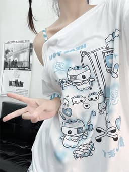 Y2K Cartoon T-shirt Dames - Harajuku Gothic Mode & Schoudervrij Top — thumbnail 4