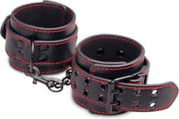 Lovetoy - Bondage Handboeien Zwart met Rood Leer Look - Kunstleer — thumbnail 1