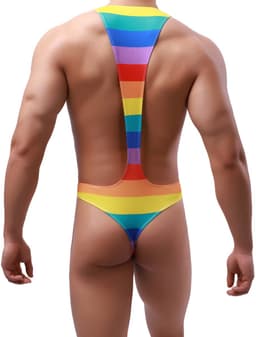 Sexy Heren Bodysuit - Jockstrap G-String Ondergoed in Regenboog Kleuren - Pride Lingerie Mankini voor Mannen - Maat M — thumbnail 4