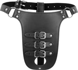 PU Leather Chastity Belt with Straps - Black — thumbnail 5