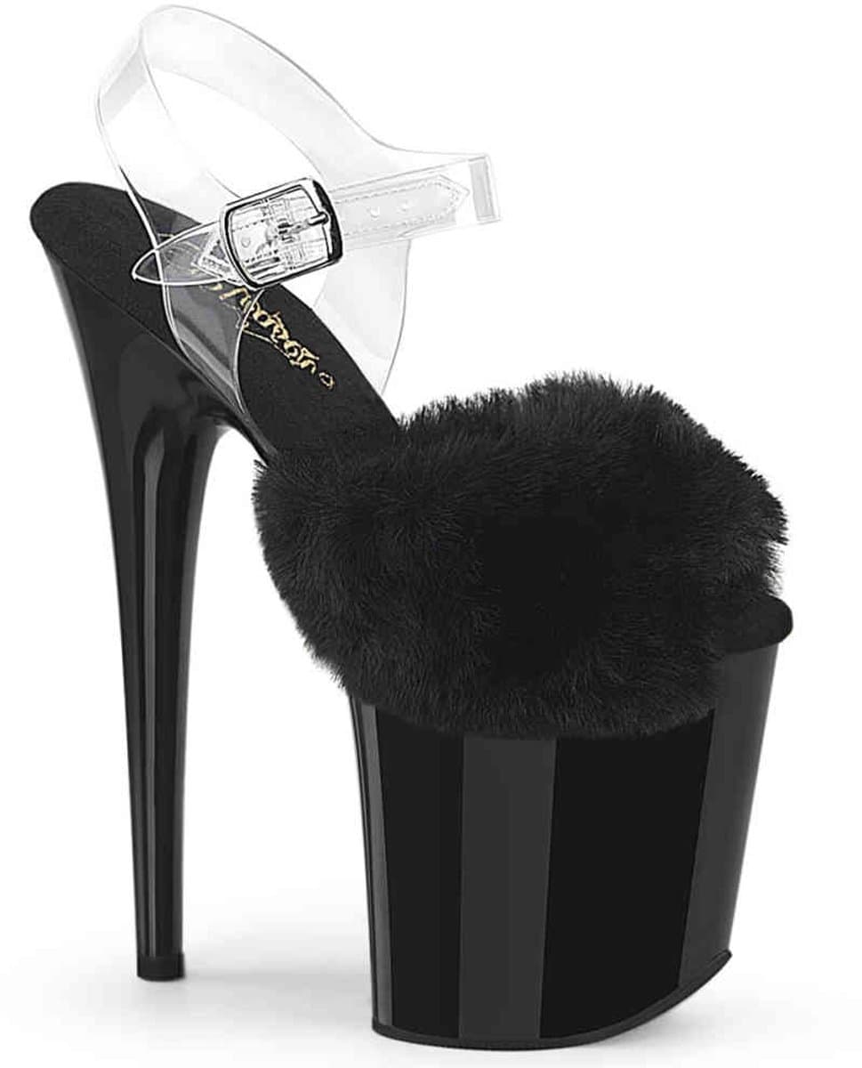 Pleaser - FLAMINGO-808FUR Sandaal met enkelband, Paaldans schoenen - US 5 - 35 Shoes - Zwart — afbeelding 1