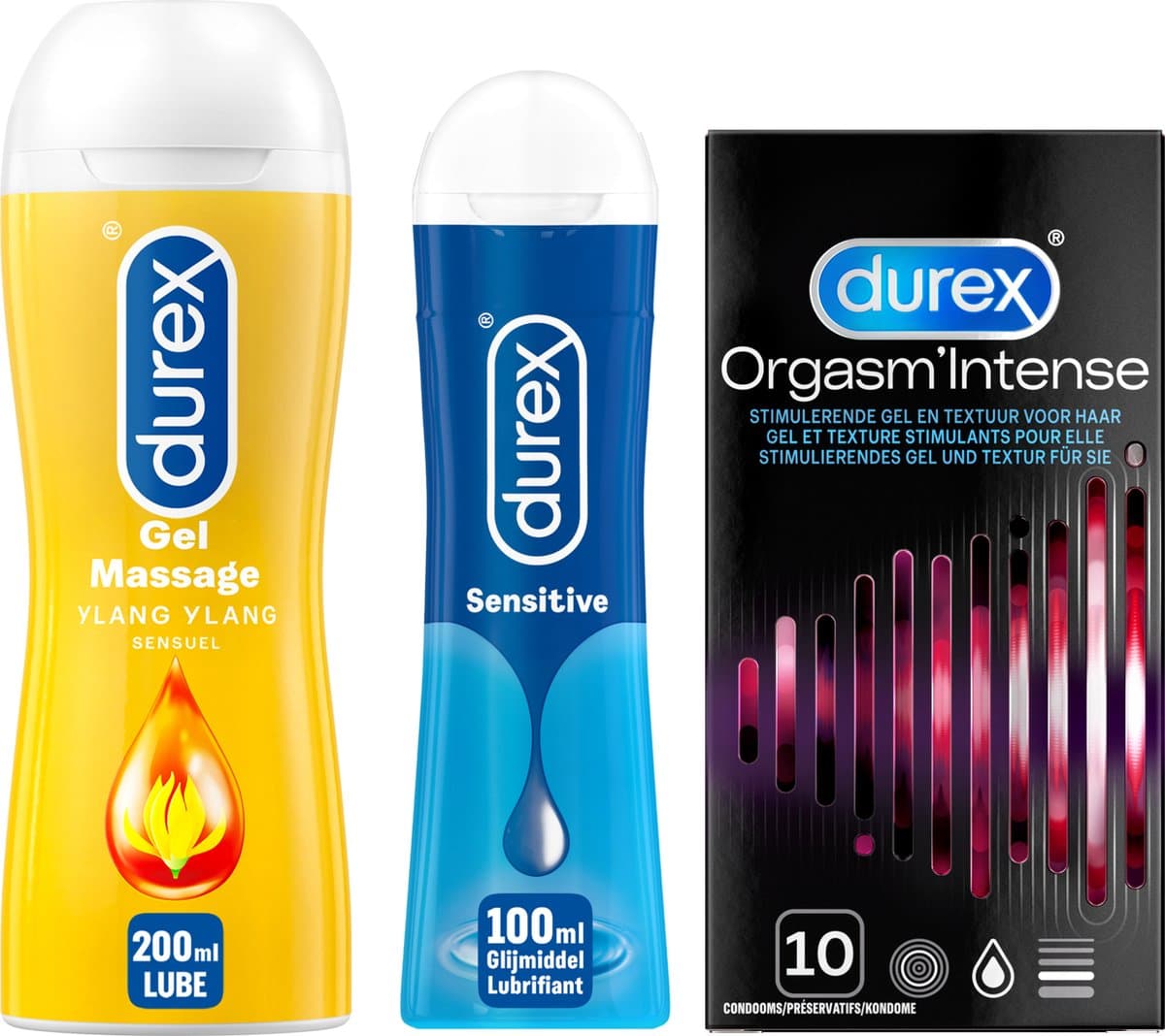 Durex - Play Massage 2/1 Sensitive 200ML - Sensitive Glijmiddel 100ML - Condooms Orgasm Intense Stimulerende Gel 10st — afbeelding 1