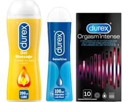 Durex - Play Massage 2/1 Sensitive 200ML - Sensitive Glijmiddel 100ML - Condooms Orgasm Intense Stimulerende Gel 10st