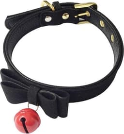 Zwarte Choker met Strik en bel - Sexy halsband - Zwart - BDSM - Rollenspel- BDSM Scene - Kunstleer met rode bel - 44CM - Hals band met strik - Vastbinden - Ketenen - Verstelbaar - CHPN — thumbnail 2