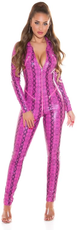 Wetlook catsuit – Slangenprint en open kruis S Roze — thumbnail 5
