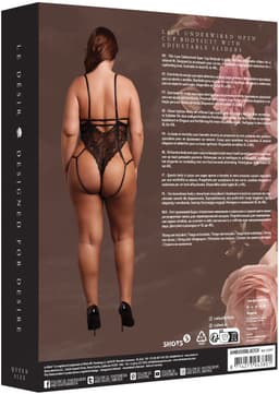 Lace Underwired Open Cup Bodysuit with Adjustable Sliders - Plus Size - Black — thumbnail 5