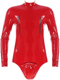 Bodysuit Lingerie Heren Lakleer - Clubwear - Rits - Catsuit - Rood - Man — thumbnail 3
