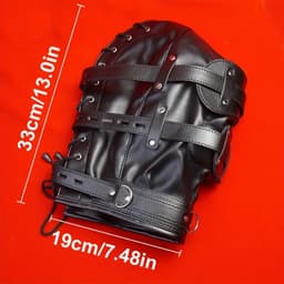 Fetisj PU Lederen bondage masker met gag penis - Mondknevel BDSM masker - Blinddoek - Gespen en riemen - Verstelbaar - One size — thumbnail 4