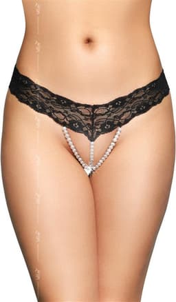 SoftLine - mooie kanten string met parels- zwart S/M — thumbnail 1