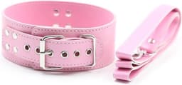 Nooitmeersaai - PU leren halsband met riem - roze — thumbnail 1