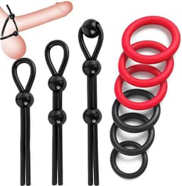 IVY LUX Cockring Set – 9-delige Penisring Set voor Mannen – 3 Verstelbare Cockringen + 6 Siliconen Ringen – Waterdicht & Wasbaar – Zwart en Rood — thumbnail 1