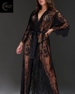 Luxe Erotische Kimono Dames – Sexy Lingerie – Lingerie Erotisch – Zwart – Transparante Kant Kimono – Verleidelijke lingerie & ochtendjas – High End – Chique – Clubwear – Satijn Strikceintuur– Elegante Nachtkleding – Dare to Undress – S, M, L, XL,XXL — thumbnail 3