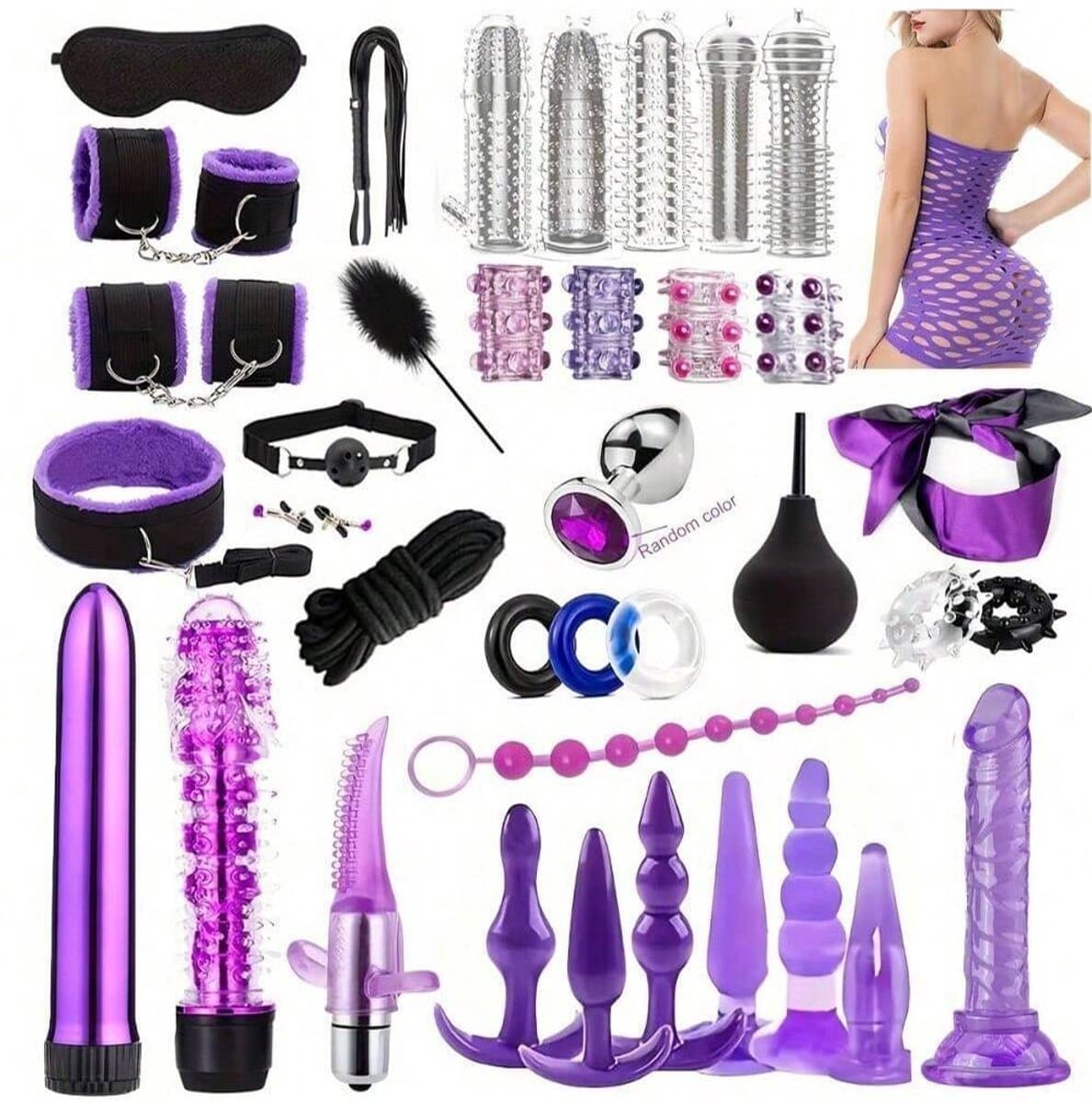 Oneay BDSM bondage 38-delige set, hoogwaardige seksspeelgoedset voor stellen, SM-set voor volwassenen, anale inserter voor man en vrouw, penisring, handboeien bondage SM-set, seksspeelgoed — afbeelding 1