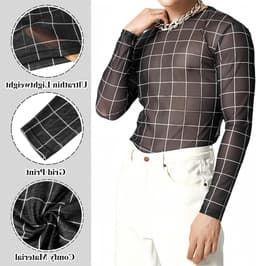 Lange Mouwen Gedrukt Mesh T-shirt voor Mannen - Sexy Transparant Crew Neck, Slim Fit, Ideaal voor Avonden, Rave, Disco en Clubwear — thumbnail 3