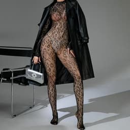 Dames bodystocking met luipaardprint - Lange mouwen, open rug - Feestlingerie — thumbnail 7