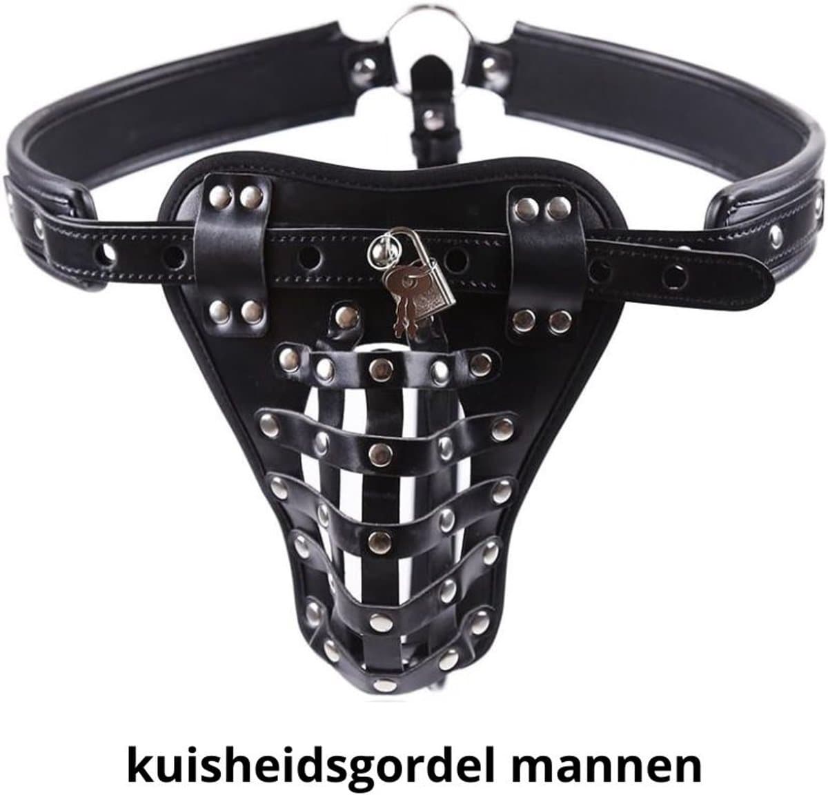 PU-Leren Kuisheidsgordel Mannen met Penis Kooi en Hangslot – Verstelbare BDSM Bondage Harnas – Chastity Belt – Mannelijke Kuisheid – Seksspeeltjes voor Mannen — afbeelding 1