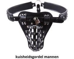 PU-Leren Kuisheidsgordel Mannen met Penis Kooi en Hangslot – Verstelbare BDSM Bondage Harnas – Chastity Belt – Mannelijke Kuisheid – Seksspeeltjes voor Mannen