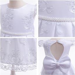Elegante Doopjurk Meisjes Wit Kant Prinses Jurk met Strik en Hoofddeksel voor Feest en Bruiloft — thumbnail 2