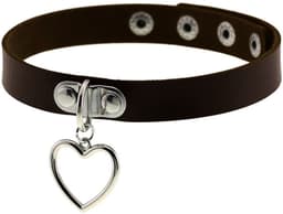Sleutelbeenketting - Halsomtrek 32 cm~38 cm - Choker met hartvormige hanger - Halsband voor dames - Gotische leren choker - Punkstijl ketting - Choker - Halsband - Halsketting - Metalen choker - Kettingchoker - Bikerchoker - Halsring — thumbnail 1