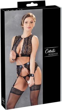 Cottelli Collection – Bondage Jarretel Set met Hand Boeien voor Onderdanig Genot – Maat S – Zwart — thumbnail 12