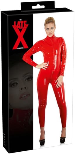 LateX – Erotische Bondage Catsuit met Rits Sluiting bij Borsten en Kruis Spanning Verzekerd Maat XS – Rood — thumbnail 1