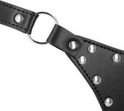 PU Leather Chastity Thong with Chain Detail - Black — thumbnail 9
