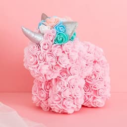 Roze Teddybeer - Bloemenpop - Cadeau geven - Handgemaakt - 25x24x15 cm - Roze — thumbnail 3