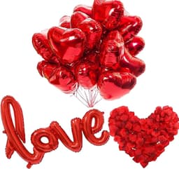 Hart Ballonnen Set - Valentijn Decoratie - Romantische Sfeer - Inclusief Rozenblaadjes - 30+1 Stuks - Rood — thumbnail 1