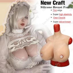 Realistische Siliconen Borstplaat Hoge Kraag Nep Borsten Z Cup voor Crossdressers — thumbnail 2