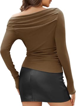 Dames Shirt met Lange Mouwen Asymmetrisch Schoudervrij Slim Fit Stretch Bovenstuk — thumbnail 4