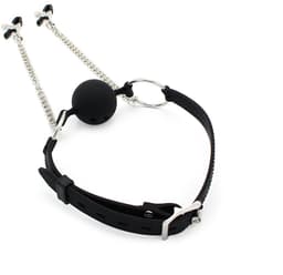 Kiotos - Siliconen Ball Gag Met Tepelklemmen — thumbnail 2