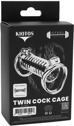 Kiotos - Twin Cock Cage - Dubbele Kuisheidskooi - RVS — thumbnail 11