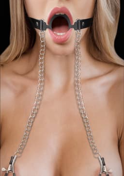 Shots Ouch! - O-Ring Gag met Tepelklemmen - Zwart — thumbnail 10