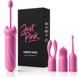 Just Pink Purrrfect Match - Mini Bullet Vibrator met 3 Opzetstukken & Terugtrekkoord - Ook Inwendig - Kleine Clitoris Vibrator voor Vrouwen & Beginners - Sex Toys voor Vrouwen — thumbnail 1