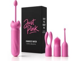 Just Pink Purrrfect Match - Mini Bullet Vibrator met 3 Opzetstukken & Terugtrekkoord - Ook Inwendig - Kleine Clitoris Vibrator voor Vrouwen & Beginners - Sex Toys voor Vrouwen