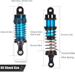 Geoliede 4 stuks 72 mm aluminium olieschokkenset voor 1/12 1/14 1/16 RC auto's - upgrade voor/achter, compatibel met WLtoys 144001, 124019, MJX 16208, HBX — thumbnail 2