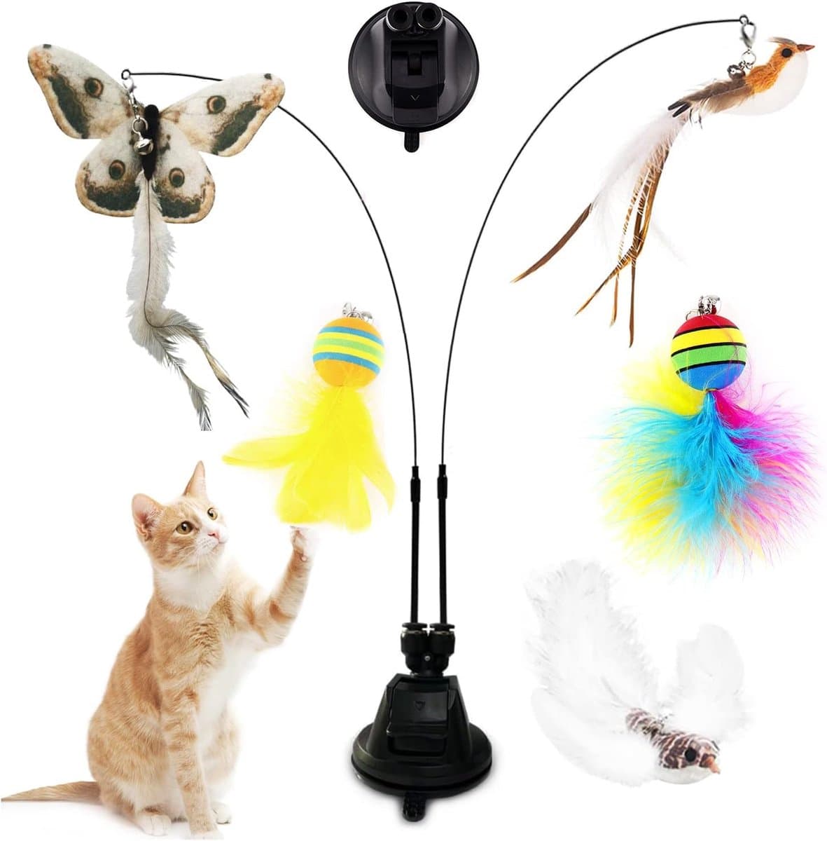 Interactief kattenspeelgoed voor katten, interactief kattenspeelgoed met zuignap en veren, toverstaf met kattenklokken voor het trainen van katten en kittens (C) — afbeelding 1