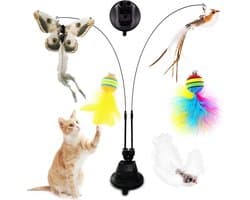 Interactief kattenspeelgoed voor katten, interactief kattenspeelgoed met zuignap en veren, toverstaf met kattenklokken voor het trainen van katten en kittens (C)