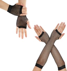 Handschoenen 2 paar zwarte vingerloze visnet-handschoenen lange en korte mesh handschoen nylon visnet wanten stretch net handschoen voor vrouwen meisjes 80s 90s themafeest Halloween — thumbnail 1