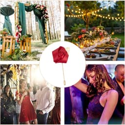 Knoopsgaten met rozen, bruiloft, voor heren, 10 stuks, handgemaakt, met bloem, reversspeld, voor bruiloft, prom, wijnrood — thumbnail 5