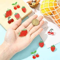 1 Doos 10 Stuks 5 Stijlen Aardbeien Emaille Pins Rode Kersen Broche Pin Bulk Metaallegering Zomer Fruit Aardbeien Kersen Reversspelden Rugemblemen Voor Rugzak Kledingtas Hoed Accessoires — thumbnail 3