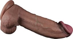 LoveToy - Dubbellaagse siliconen dildo XXL 28 cm (Ø7.4 cm) - Bruin — thumbnail 2