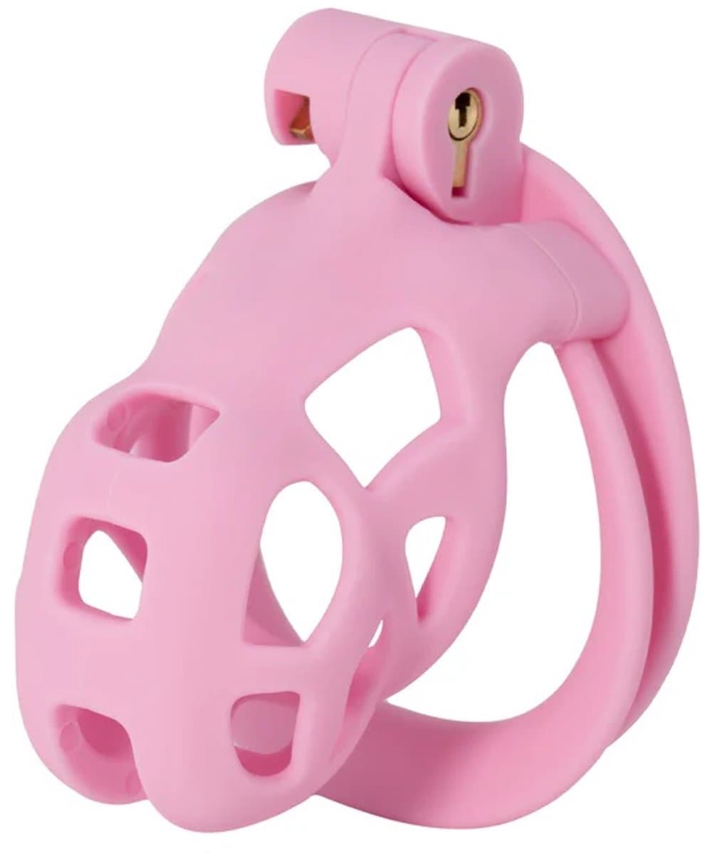 Hidden Desire - Kuisheidskooi - Penis Cage - P-Cage - Kunststof Kuisheidskooi - Chastity - Penis Kooi Roze - Kuisheidkooi met 4 Ringmaten - Penis Prison Cock Cage - Verkrijgbaar in 4 Lengtes - Male Chastity Cages - Maat S - 8 cm - Roze — afbeelding 1